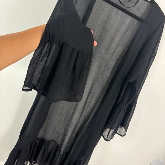 Free Press Black Sheer Swim Coverup – Silky Open Front – One Size - Picture 4 of 8